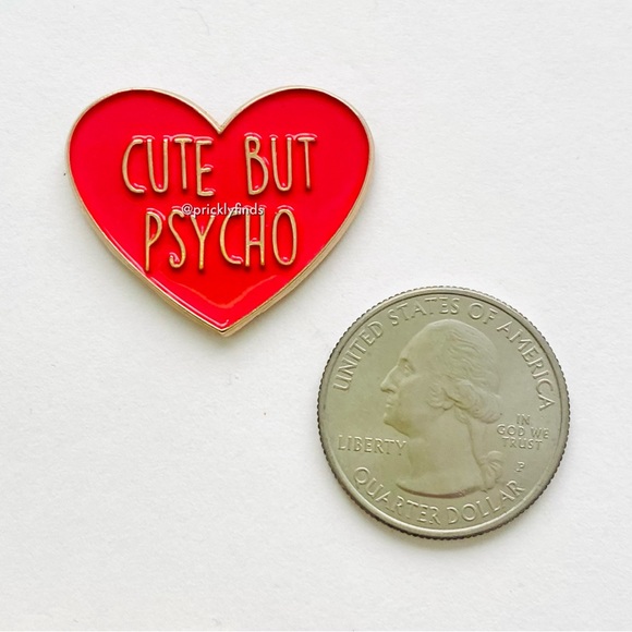 8/$40 Cute But Psycho Red Heart Enamel Pin - Picture 2 of 3